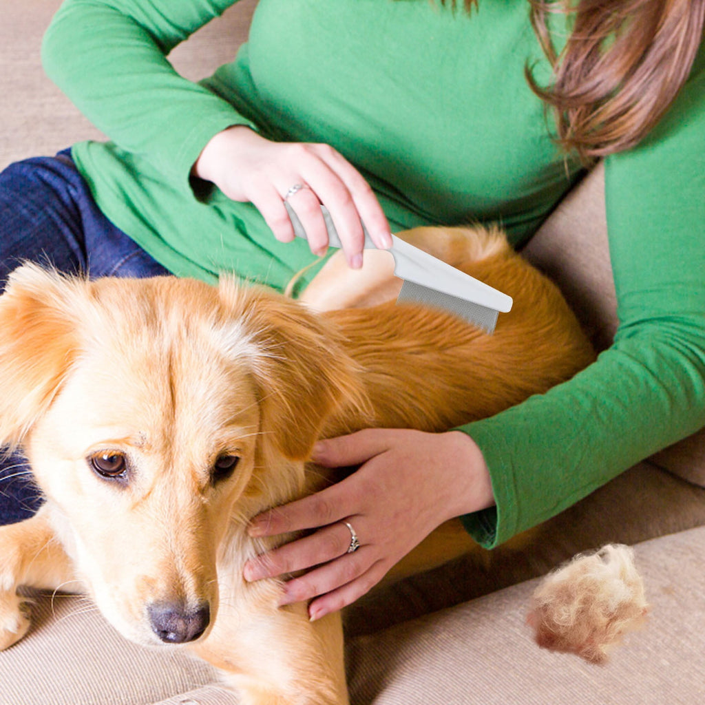 Herrnalise Multifunctional Pet Hair Comb Tear Stain Removal, Dog/Cat Lice Comb, Flea Brush for Cats, Suitable for Small Dogs Puppies, 2 in 1 Dog/Cat Comb Teeth Stainless Steel Combing Massage