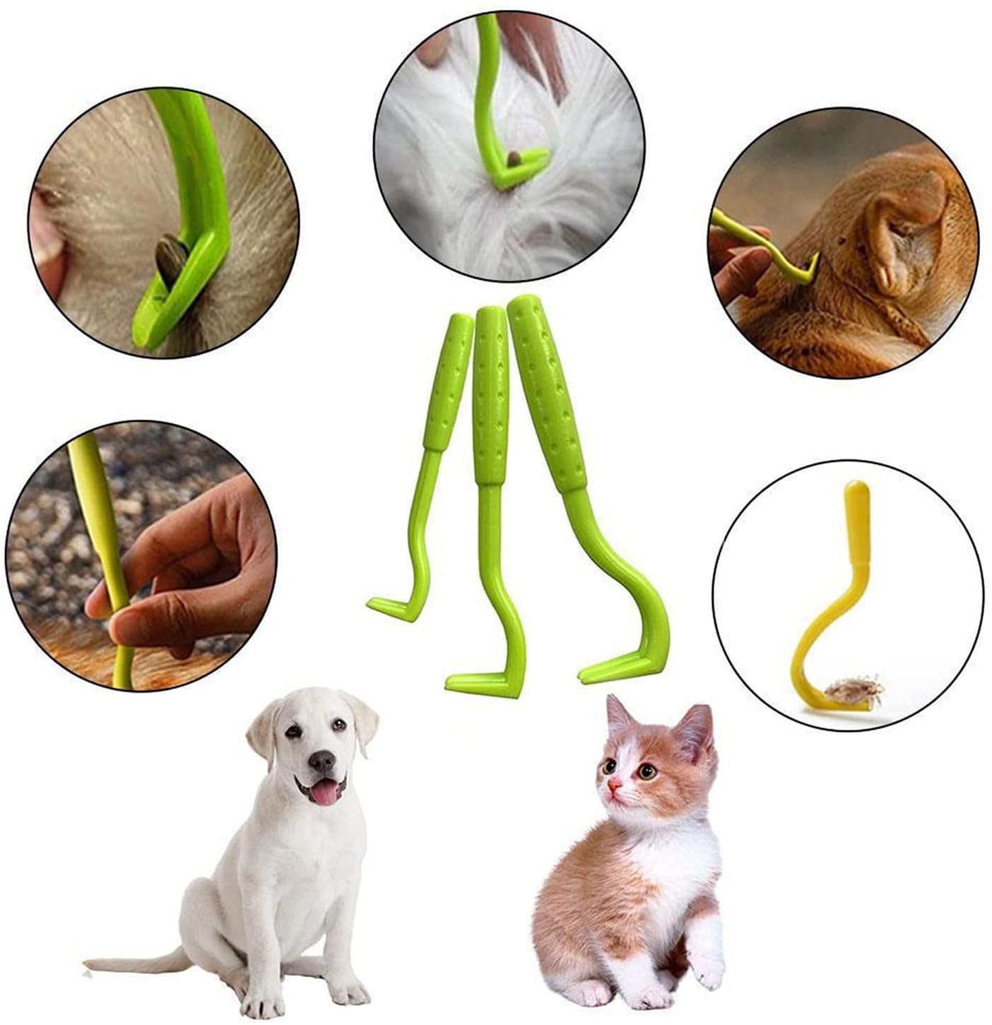 PHANY 3PCS Tick Clip, Tick Hooks, Tick Traps, Tick Traps for Dogs and Cats, Tick and Flea Removal, Green