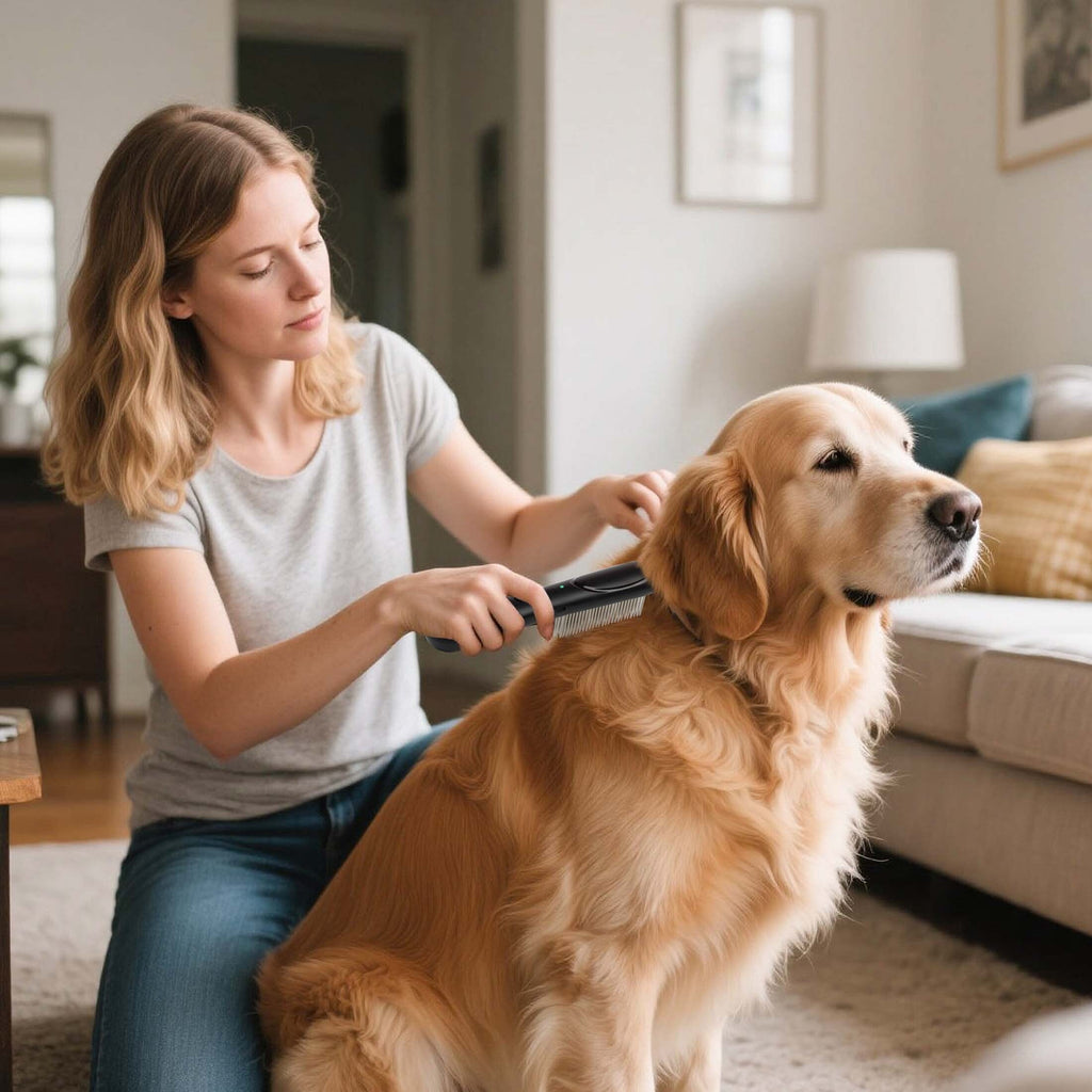 Petjoy ElectroCare Rechargeable Electrostatic Flea Comb for Dogs & Cats, Stainless Steel Teeth, Multi-Function Grooming Tool, 1 Count