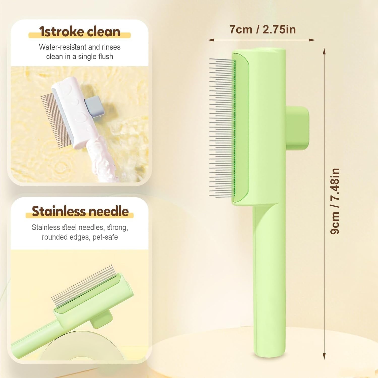 Zen Brush for Cats, Zen brush Cat Comb, Self Cleaning Pet Flea Comb, Cat Dog Pet Grooming for Massaging and Cleaning Hairs