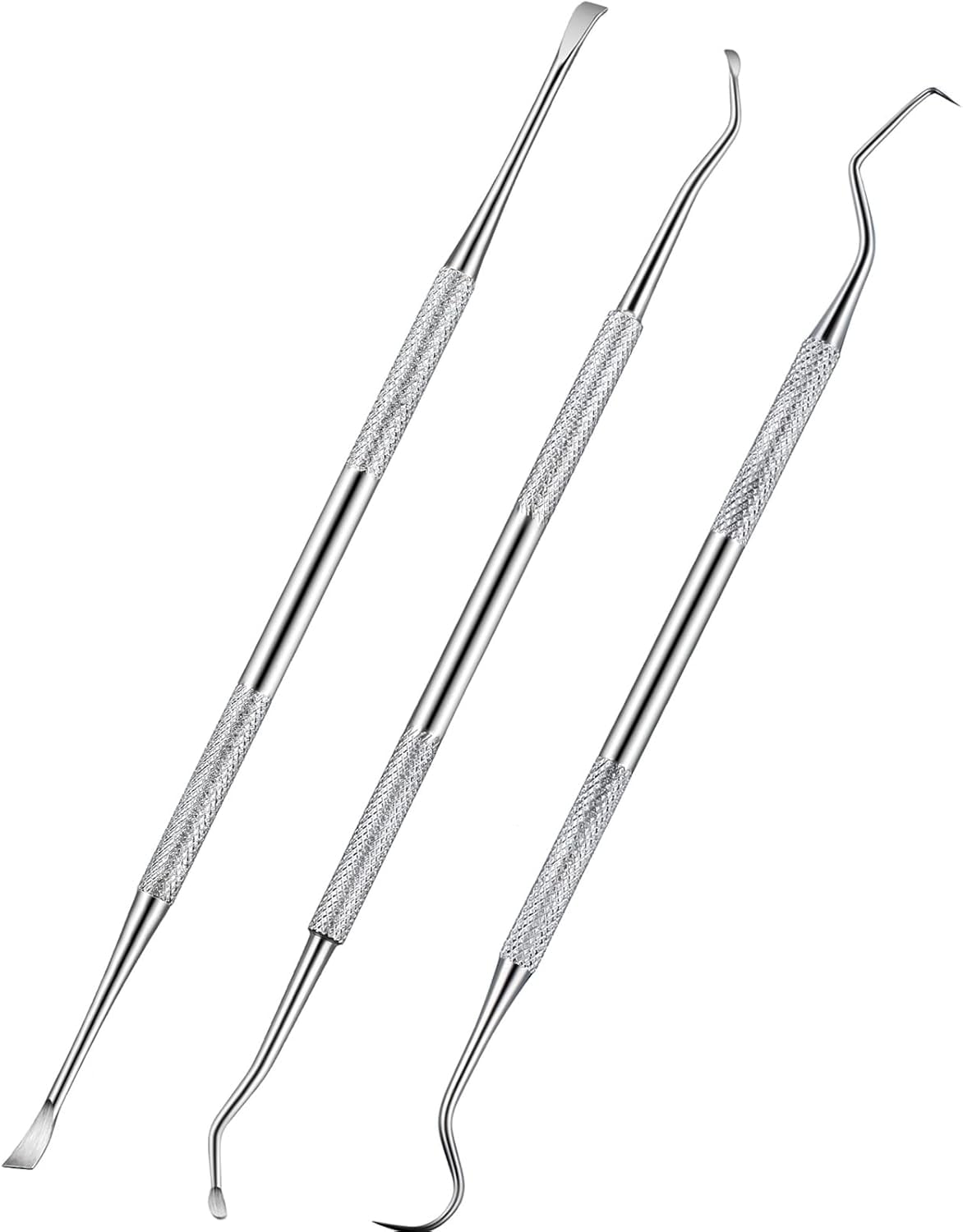 3 Pieces Dog Dental Tooth Scaler and Scraper Stainless Double Headed Tarter Removing Tool Scraper Pet Teeth Cleaning Tools for Dog and Cat (Silver)