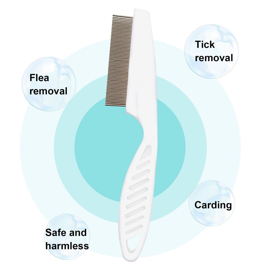 Frogued 2Pcs Pet Grooming Comb Multifunctional Stainless Steel Flea Comb for Cats Dogs Pet Tear Stain Removal Brush for Desheding (White)
