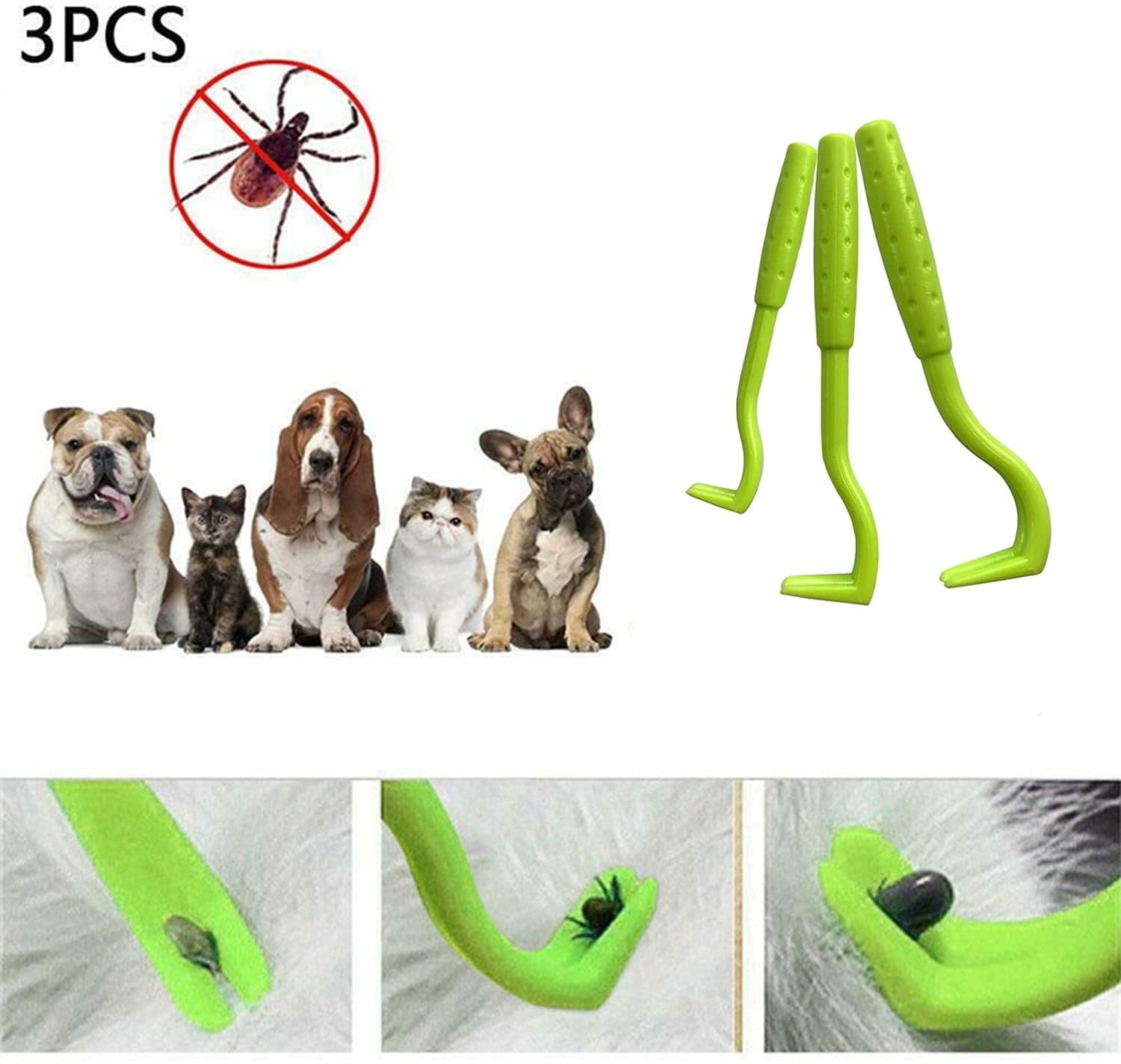 PHANY 3PCS Tick Clip, Tick Hooks, Tick Traps, Tick Traps for Dogs and Cats, Tick and Flea Removal, Green