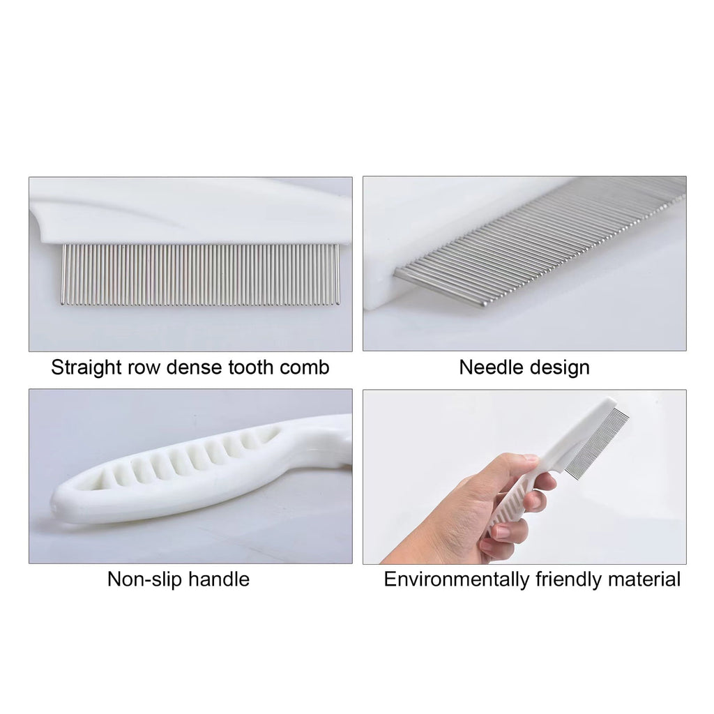 Frogued 2Pcs Pet Grooming Comb Multifunctional Stainless Steel Flea Comb for Cats Dogs Pet Tear Stain Removal Brush for Desheding (White)