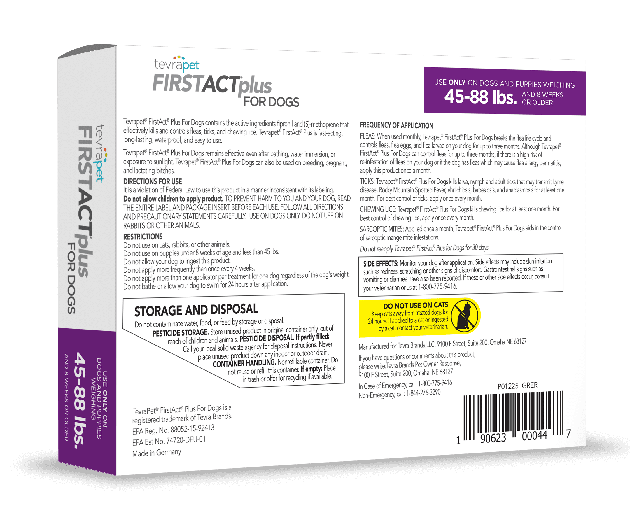 TevraPet FirstAct Plus Flea and Tick Prevention for Large Dogs 45-88 lbs, 6 Monthly Doses, Topical Drops