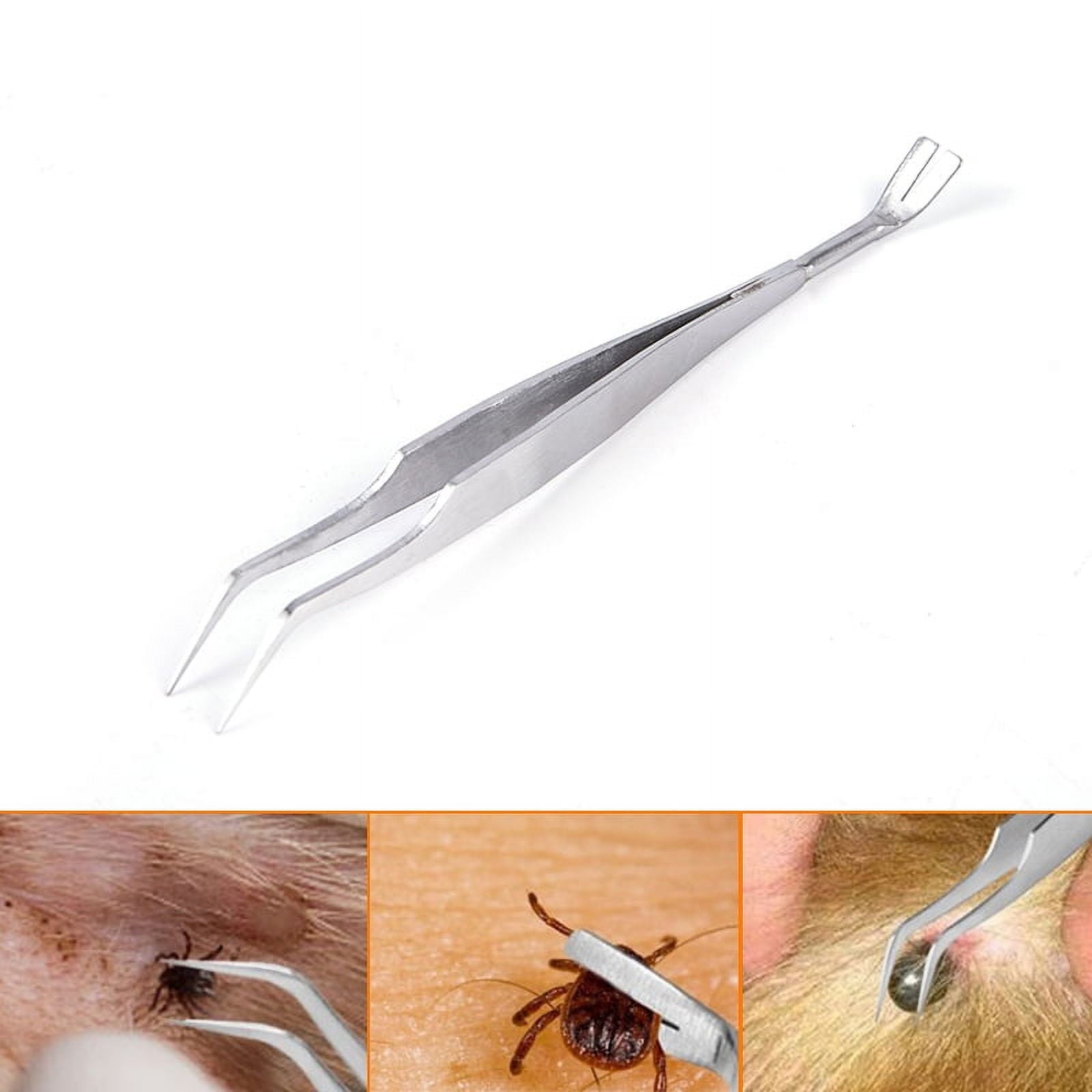 2 In 1 Stainless Steel Tick Tweezers Professional Tick Removal Tool for Cat Dog