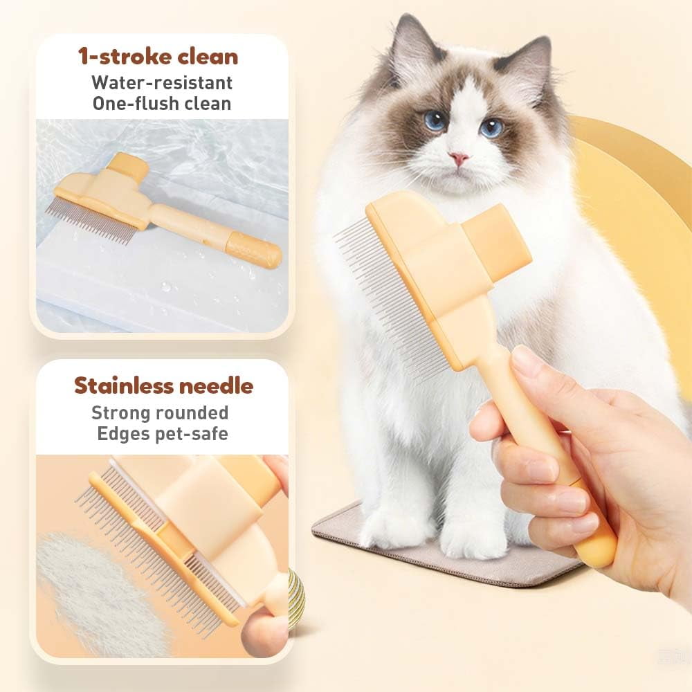 Pet Flea Comb Grooming Brush, 2025 Upgraded Flea Comb for Cats & Dogs, Self-Cleaning Pet Flea Comb Grooming Brush for Shedding, Short/Long Hair, Massaging & Tear Stain Removal