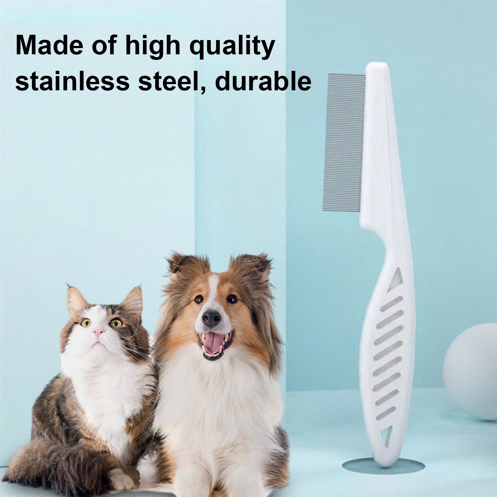 Frogued 2Pcs Pet Grooming Comb Multifunctional Stainless Steel Flea Comb for Cats Dogs Pet Tear Stain Removal Brush for Desheding (White)