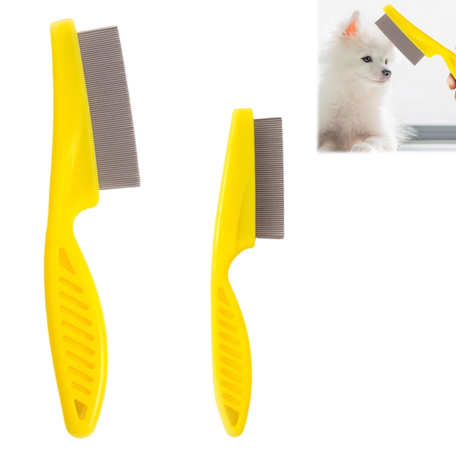 Frogued 2Pcs Pet Grooming Comb Multifunctional Stainless Steel Flea Comb for Cats Dogs Pet Tear Stain Removal Brush for Desheding (White)
