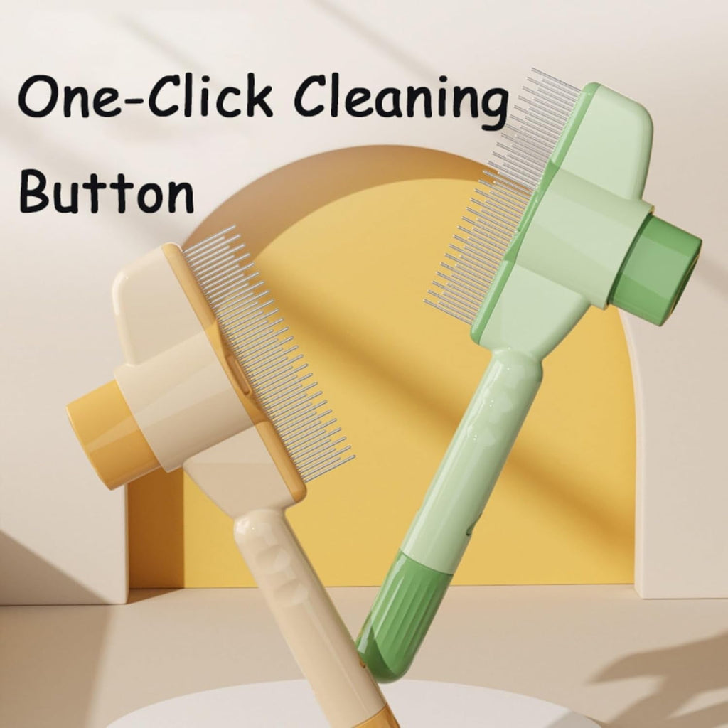 Self-cleaning Pet Flea Comb Grooming Brush, Pet Hair Removal Comb Flea Comb, 2025 New Grooming Brush Flea Comb for Cats and Dog, Pet Hair Grooming Brush Supplies (2Green+2Yellow)