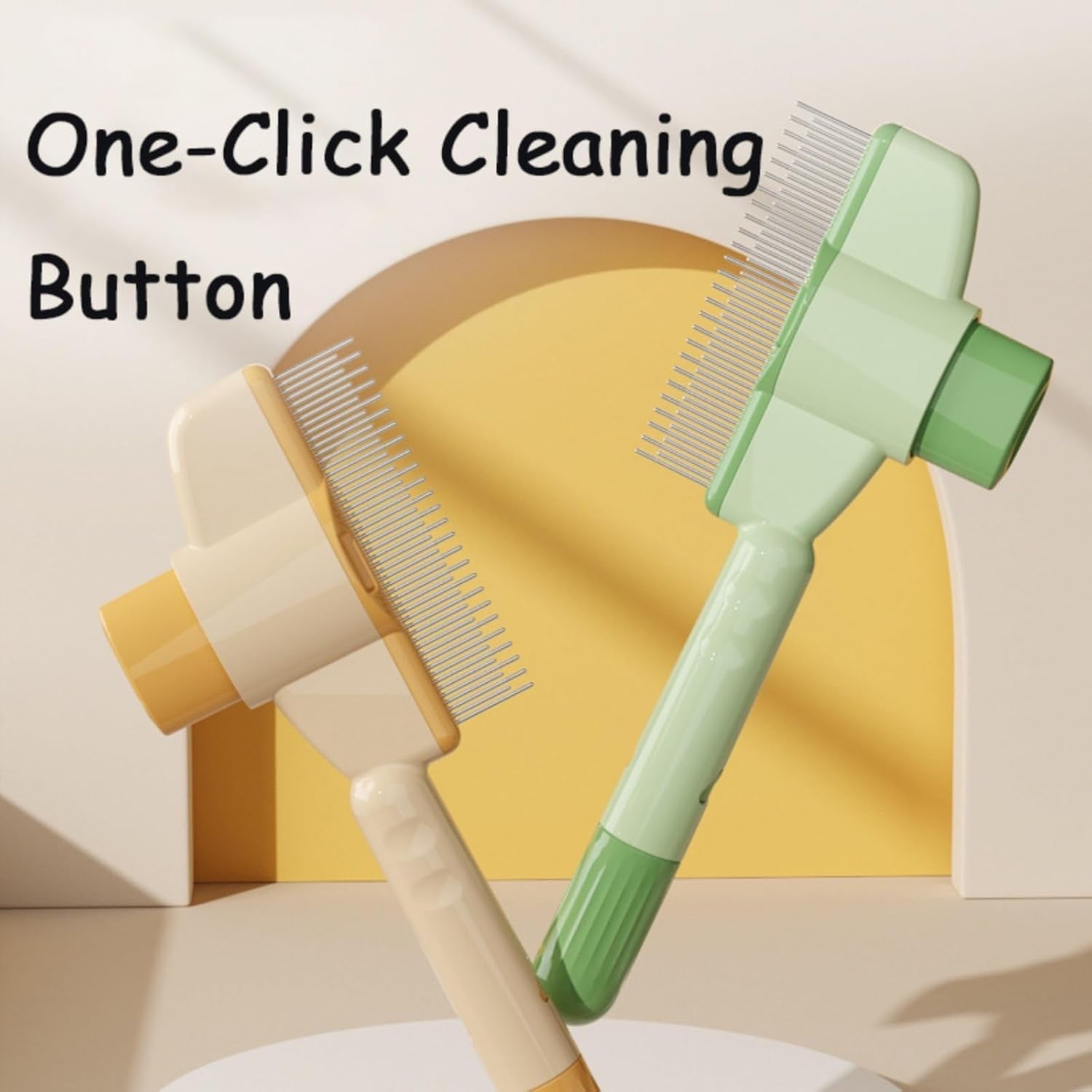 Self-cleaning Pet Flea Comb Grooming Brush, Pet Hair Removal Comb Flea Comb, 2025 New Grooming Brush Flea Comb for Cats and Dog, Pet Hair Grooming Brush Supplies (2Green+2Yellow)