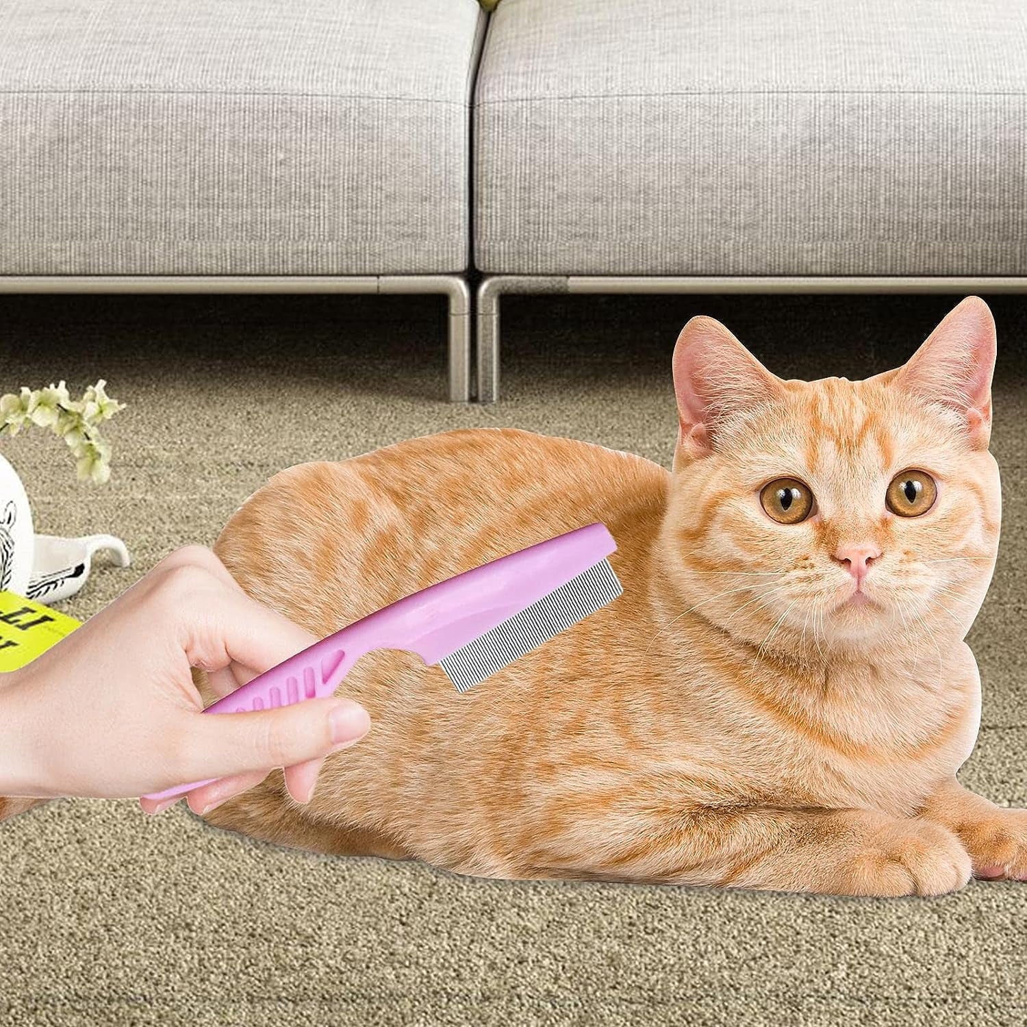 Pet Grooming Comb Set, 2 Pcs Fine Tooth Hair Combs for Dog Flea, Lice, and Tear Stain Removal, Tick and Dandruff Removal Brush for Puppy and Kitten