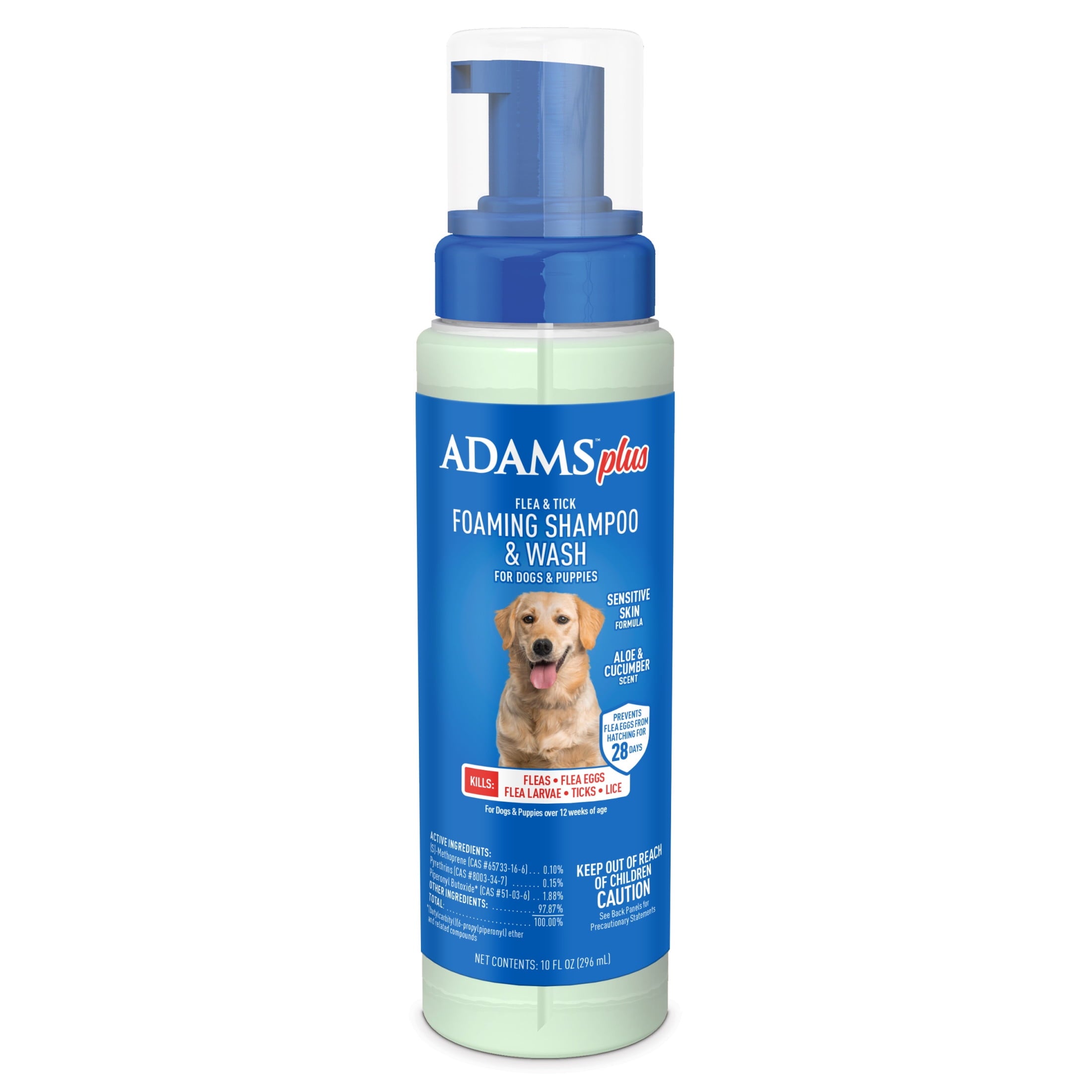 ADAMS Plus Flea & Tick Foaming Shampoo & Wash for Dogs & Puppies Over 12 Weeks, Sensitive Skin Flea Treatment, 10 oz