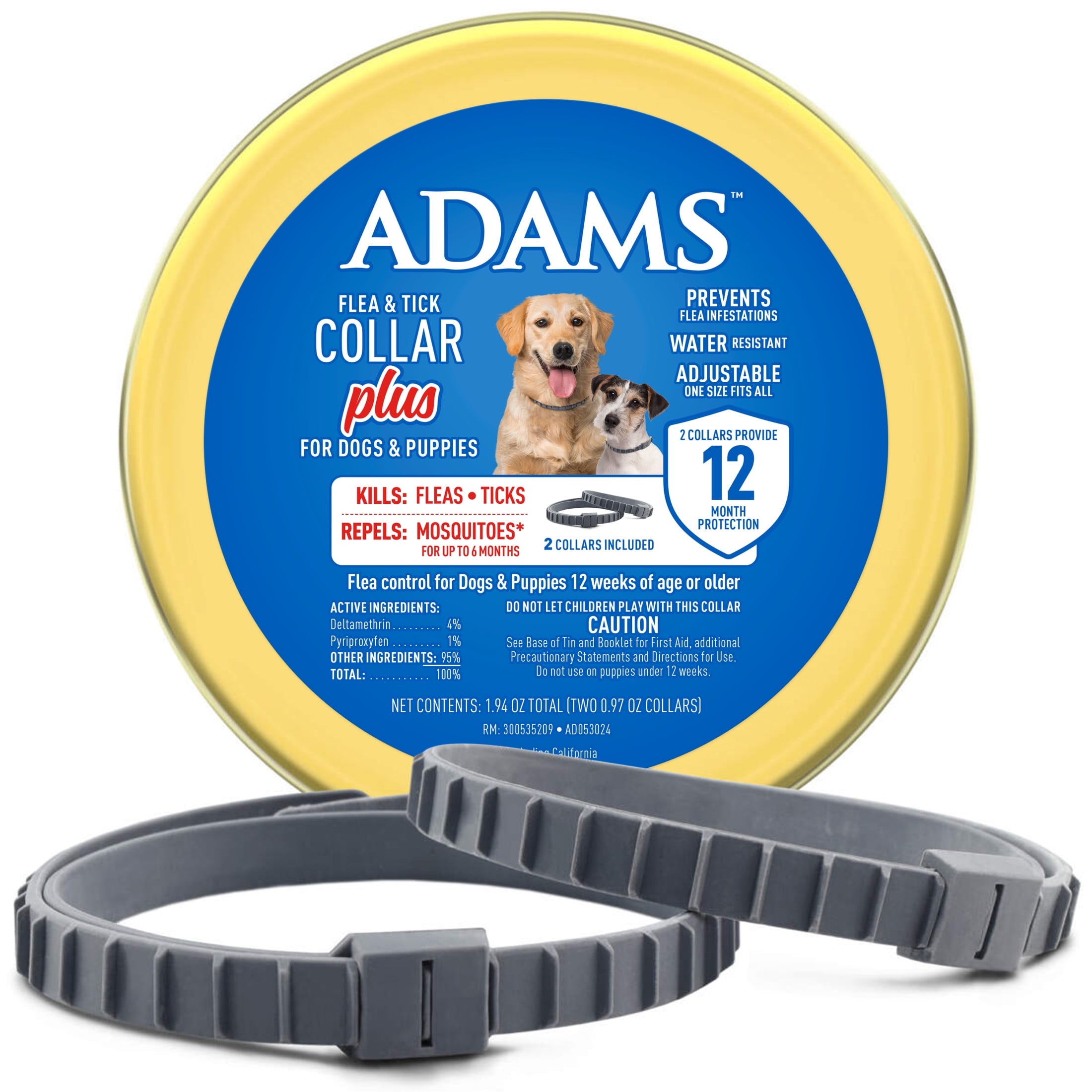 Adams Flea & Tick Collar Plus for Dogs & Puppies, 2 Collars, One Size