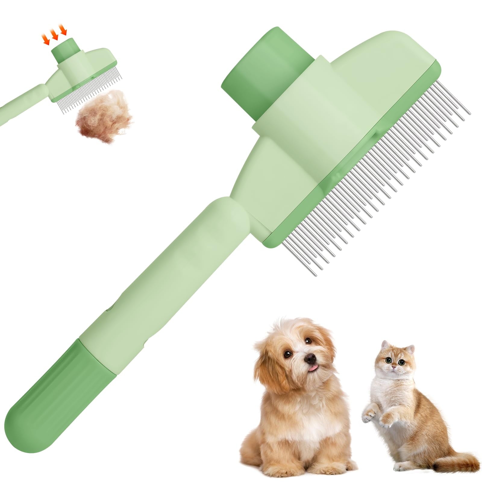 DYWJ Self-Cleaning Pet Comb for Cats & Dogs – Stainless Steel Flea & Lice Comb with Release Button – Long & Short Teeth for Shedding, Grooming & Hair Removal