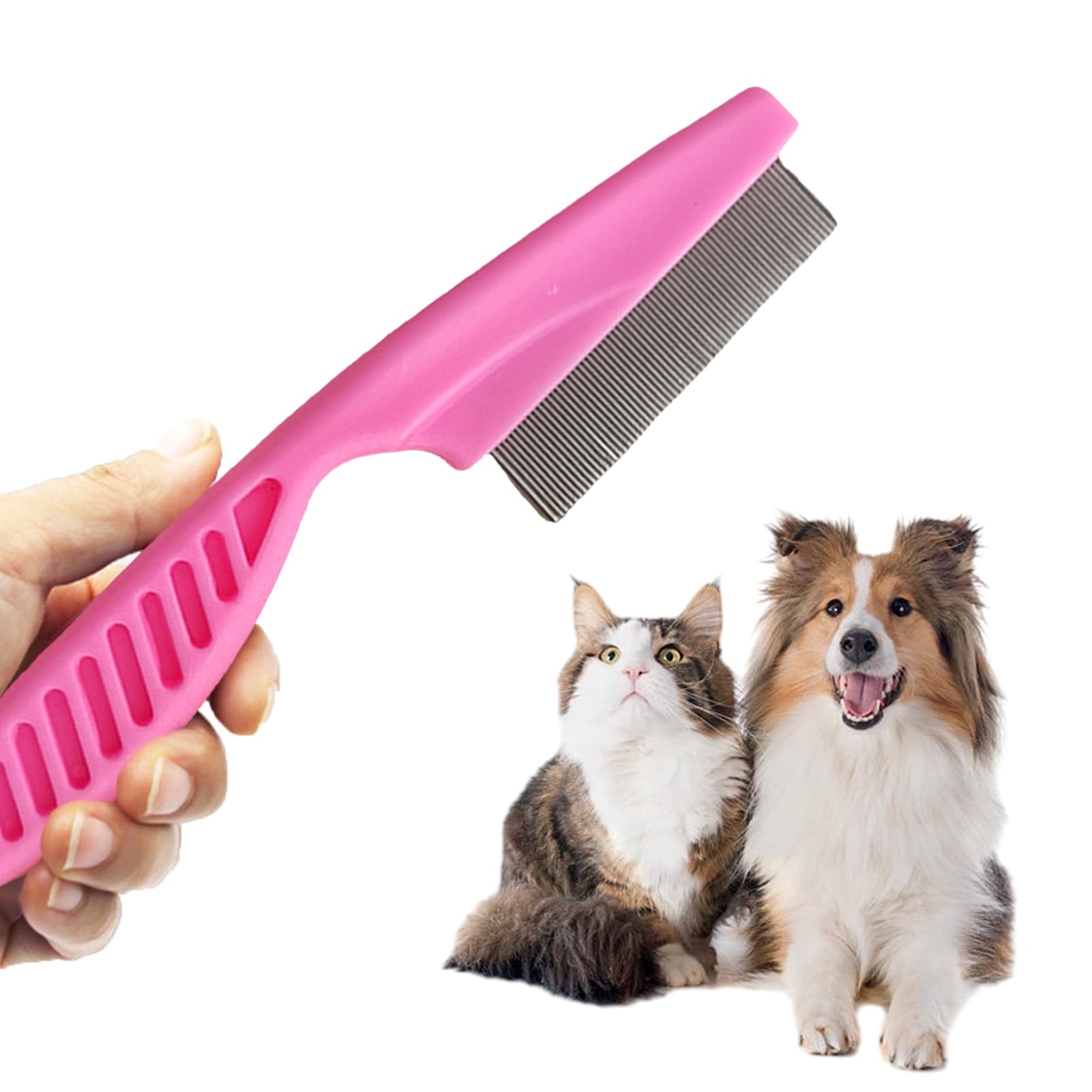 Frogued 2Pcs Pet Grooming Comb Multifunctional Stainless Steel Flea Comb for Cats Dogs Pet Tear Stain Removal Brush for Desheding (White)