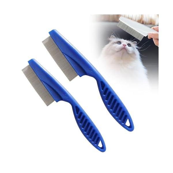 Saluqifa 2Pcs Pet Comb, 2024 Upgraded Dog Combs for Grooming Dogs, Multifunctional Flea Brush for Dogs, Dog Comb for Knots Crust Floating Hair Tangle Fleas (Blue)