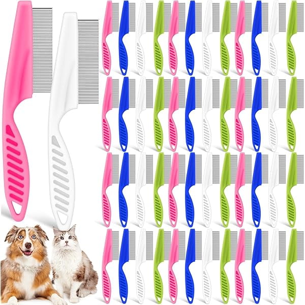 Saluqifa 50 Pcs Flea Comb for Dogs and Cats Bulk Flea and Tick Pet Hair Comb Stainless Steel Tooth Grooming Tool for Removing Tear Stains Detangling and Dematting Face Paws for Pet Store