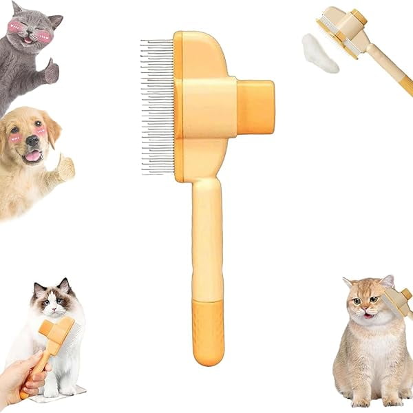 Saluqifa Pawmingle Cat Brush, Zen Brush for Cats, Zenbrush Cat Comb, Self-Cleaning Pet Flea Comb Grooming Brushs, Dog Pet Grooming for Massaging and Cleaning Shedding Hair (Yellow)