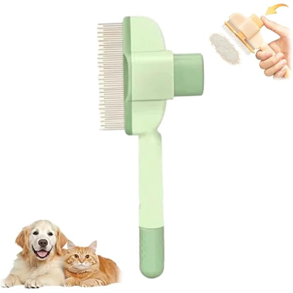 Saluqifa Pet Hair Removal Comb Flea Comb 2025 New Flea Comb, Cat Brushes for Indoor Cats with Release Button,Pet Grooming Brush for Dogs And Cats, Flea Comb for Short and Long Hair (Green)