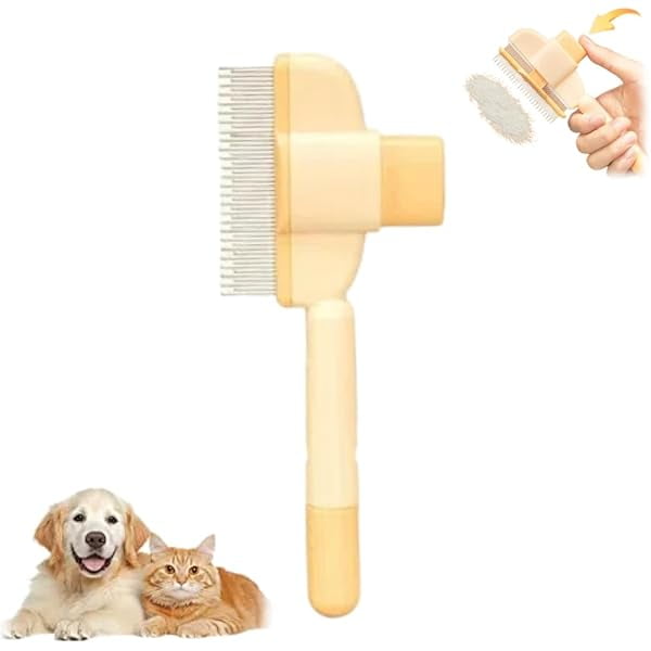 Saluqifa Pet Hair Removal Comb Flea Comb 2025 New Flea Comb, Cat Brushes for Indoor Cats with Release Button,Pet Grooming Brush for Dogs And Cats, Flea Comb for Short and Long Hair (Yellow)