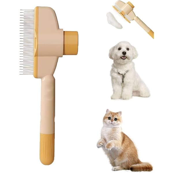 Saluqifa Zenbrush Cat Comb, Zenbrush Cat Brush, Self-Cleaning Pet Flea Comb Grooming Brush, Upgrade Dog and Hair Removal with Release Button (Yellow*1)