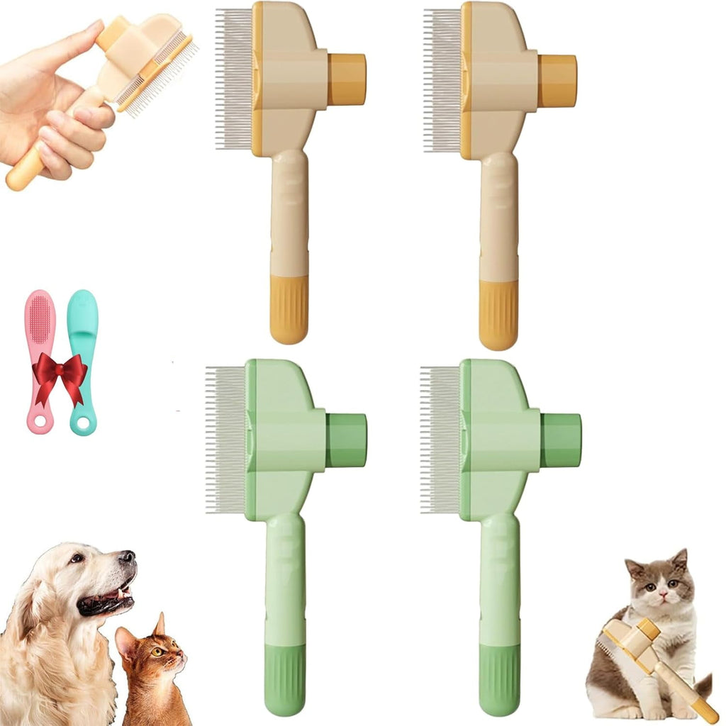 Self-cleaning Pet Flea Comb Grooming Brush, Pet Hair Removal Comb Flea Comb, 2025 New Grooming Brush Flea Comb for Cats and Dog, Pet Hair Grooming Brush Supplies (2Green+2Yellow)