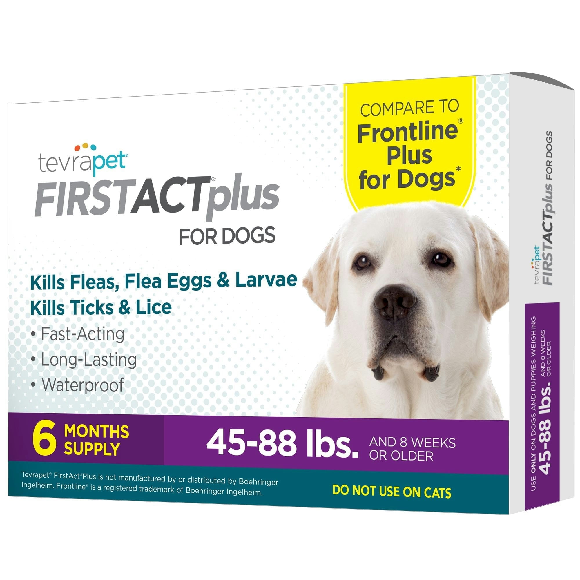 TevraPet FirstAct Plus Flea and Tick Prevention for Large Dogs 45-88 lbs, 6 Monthly Doses, Topical Drops