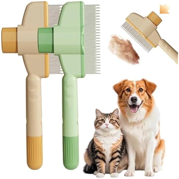 YJJSKEJI 2025 Upgraded Cat Comb Flea Cats Comb For Indoor Cats, New Self Cleaning Pet Flea Comb Grooming Brush Pet Hair Removal Tool (2 Pack)