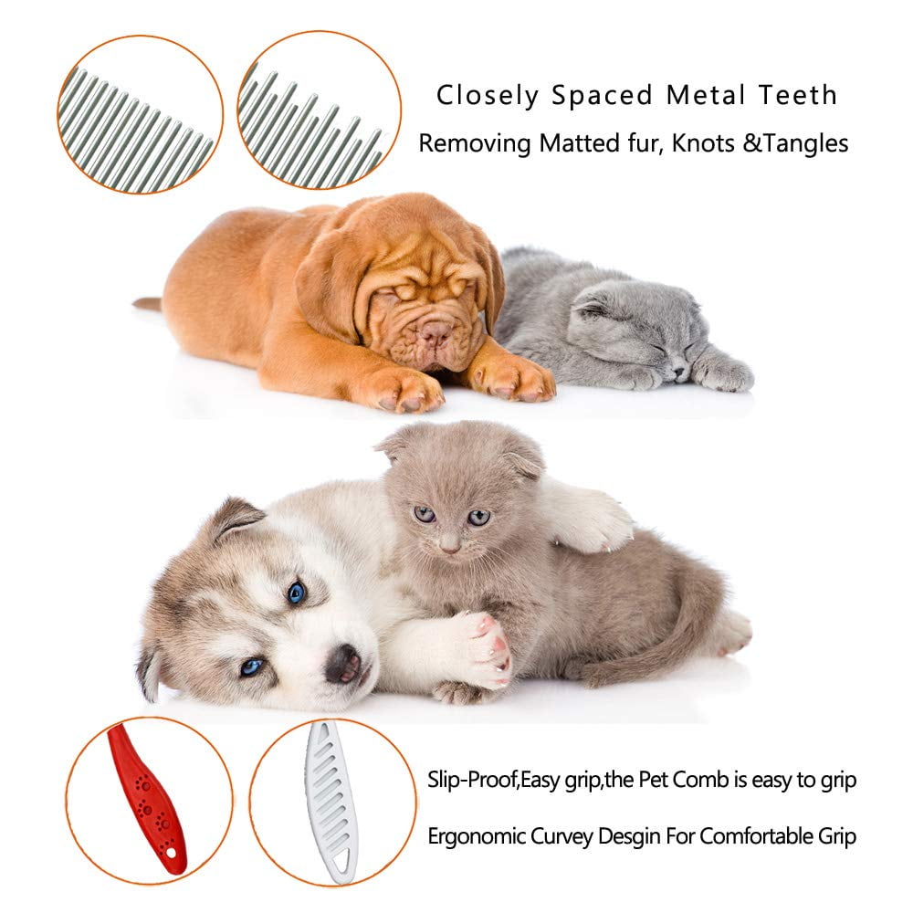 Pet Comb for Dogs & Cats,Small Dog & Cat Grooming Comb 3 Combs,Pet Long & Short Stainless Steel Teeth Shedding Comb for Removing Matted Fur, Knots & Tangle(3pack)
