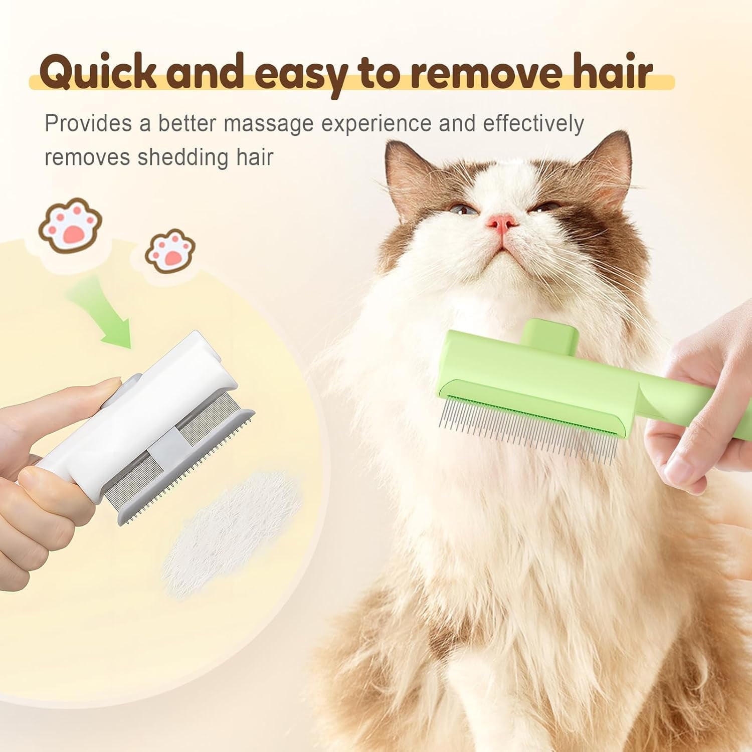 Zen Brush for Cats, Zen brush Cat Comb, Self Cleaning Pet Flea Comb, Cat Dog Pet Grooming for Massaging and Cleaning Hairs