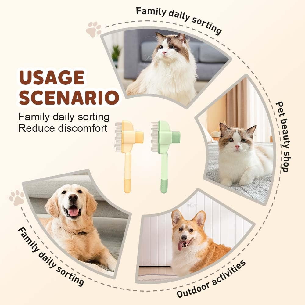 Pet Flea Comb Grooming Brush, 2025 Upgraded Flea Comb for Cats & Dogs, Self-Cleaning Pet Flea Comb Grooming Brush for Shedding, Short/Long Hair, Massaging & Tear Stain Removal