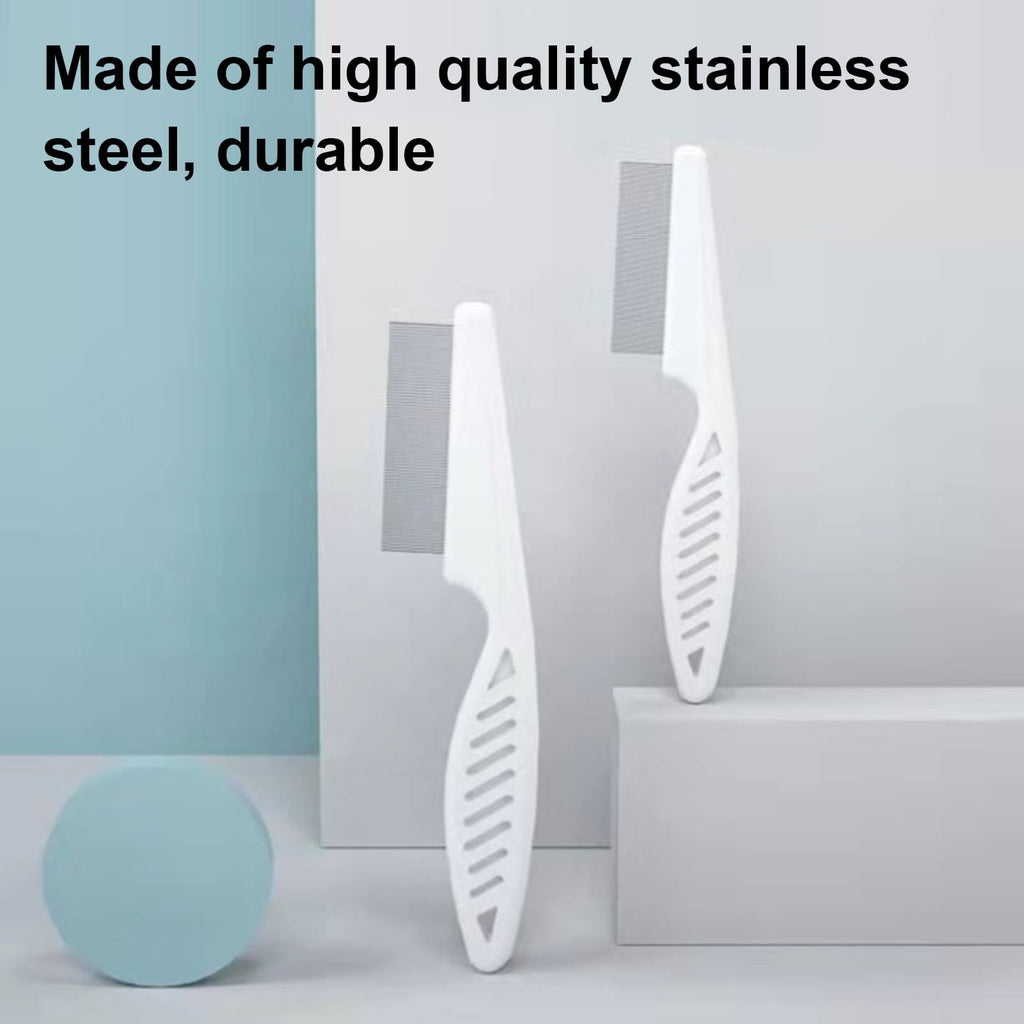 Frogued 2Pcs Pet Grooming Comb Multifunctional Stainless Steel Flea Comb for Cats Dogs Pet Tear Stain Removal Brush for Desheding (White)