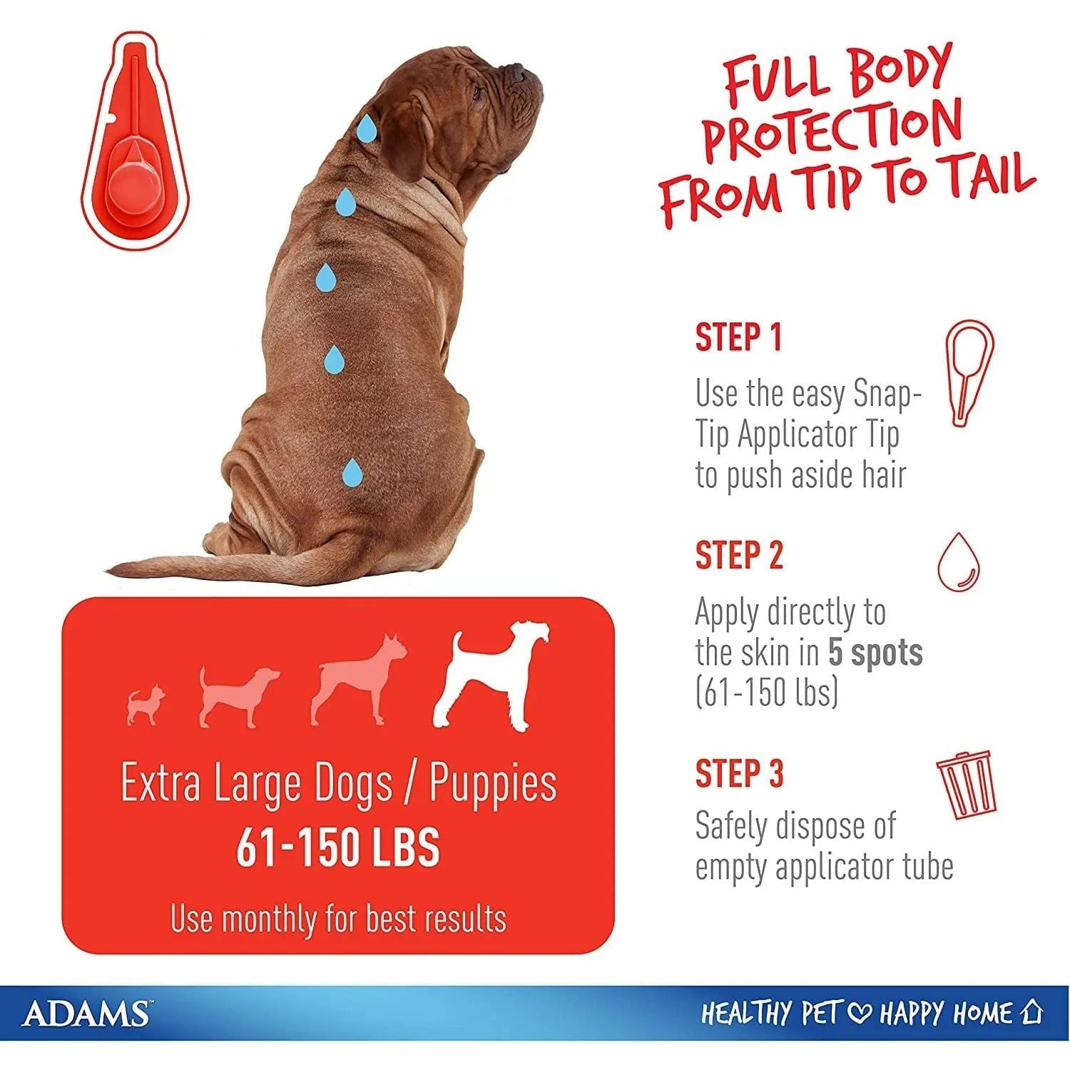 Adams Plus Flea and Tick Spot On for Extra Large Dogs 61-150 lbs. 1-Month Supply