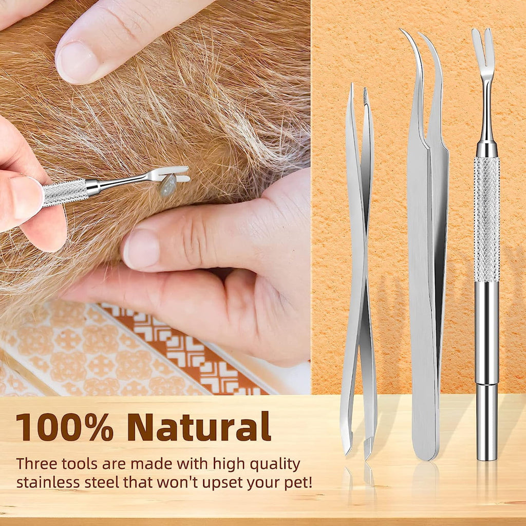 Tnobhg 3Pcs/Set Tick Removal Tool Stainless Steel Pets Easy Durable Effective Tick Remover for Dogs Cats Humans