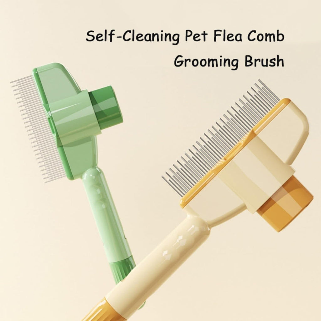 Self-cleaning Pet Flea Comb Grooming Brush, Pet Hair Removal Comb Flea Comb, 2025 New Grooming Brush Flea Comb for Cats and Dog, Pet Hair Grooming Brush Supplies (2Green+2Yellow)