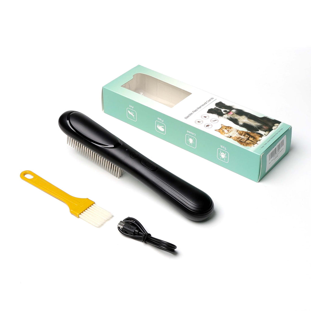 Petjoy ElectroCare Rechargeable Electrostatic Flea Comb for Dogs & Cats, Stainless Steel Teeth, Multi-Function Grooming Tool, 1 Count