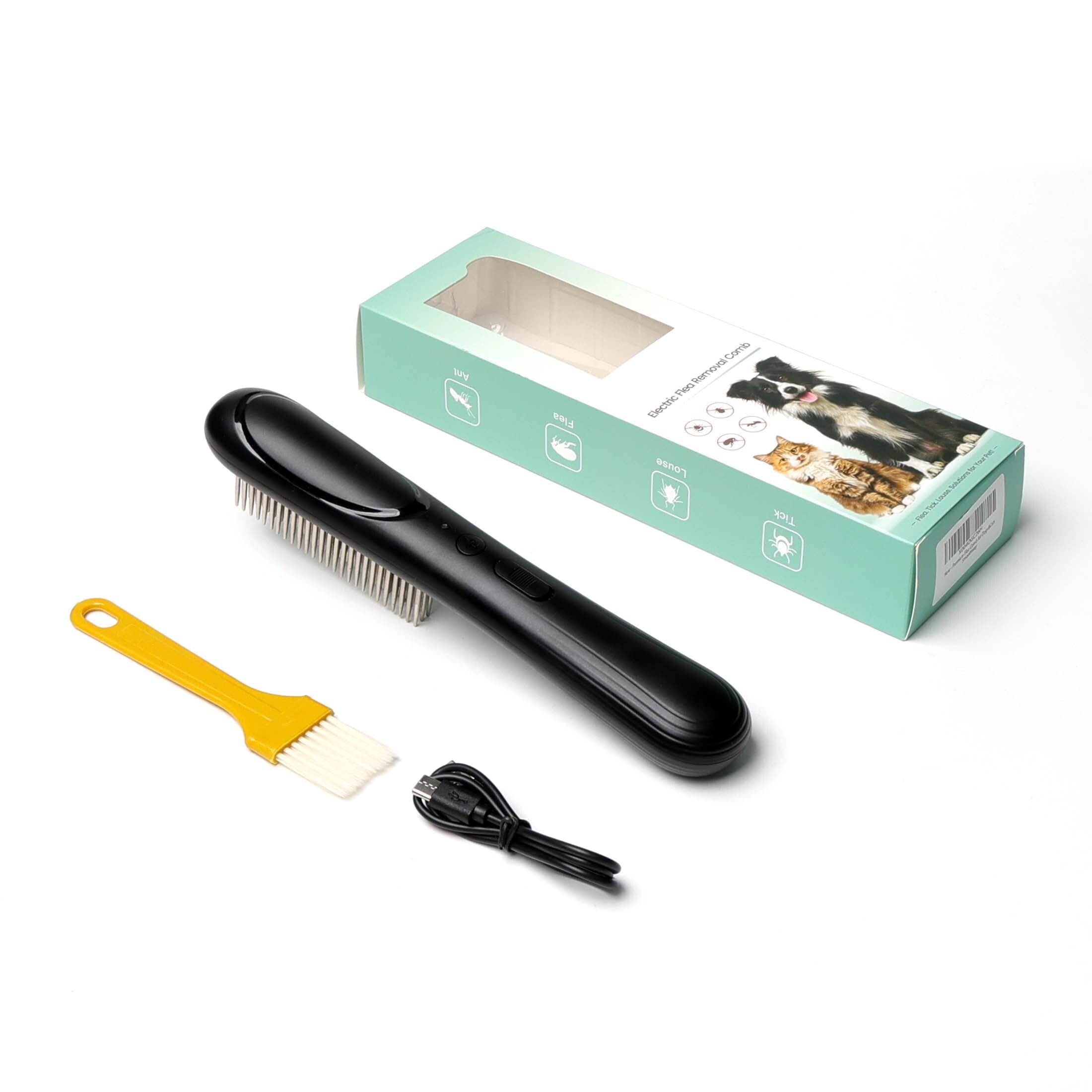 Petjoy ElectroCare Rechargeable Electrostatic Flea Comb for Dogs & Cats, Stainless Steel Teeth, Multi-Function Grooming Tool, 1 Count