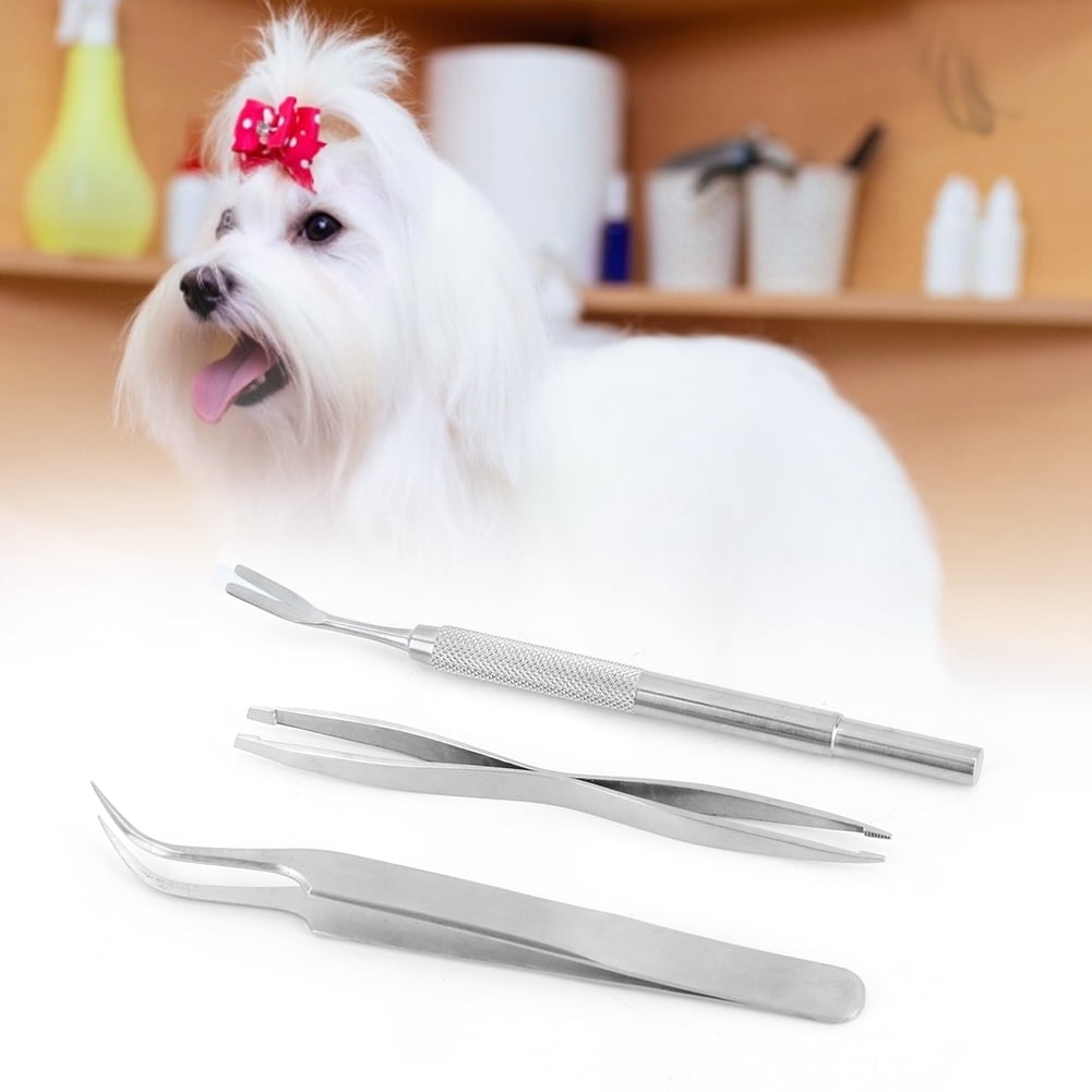 Stainless Steel Tick Remover For Pets, Dog  Cat Flea/Louse Clip, Tweezers, Grooming Kit
